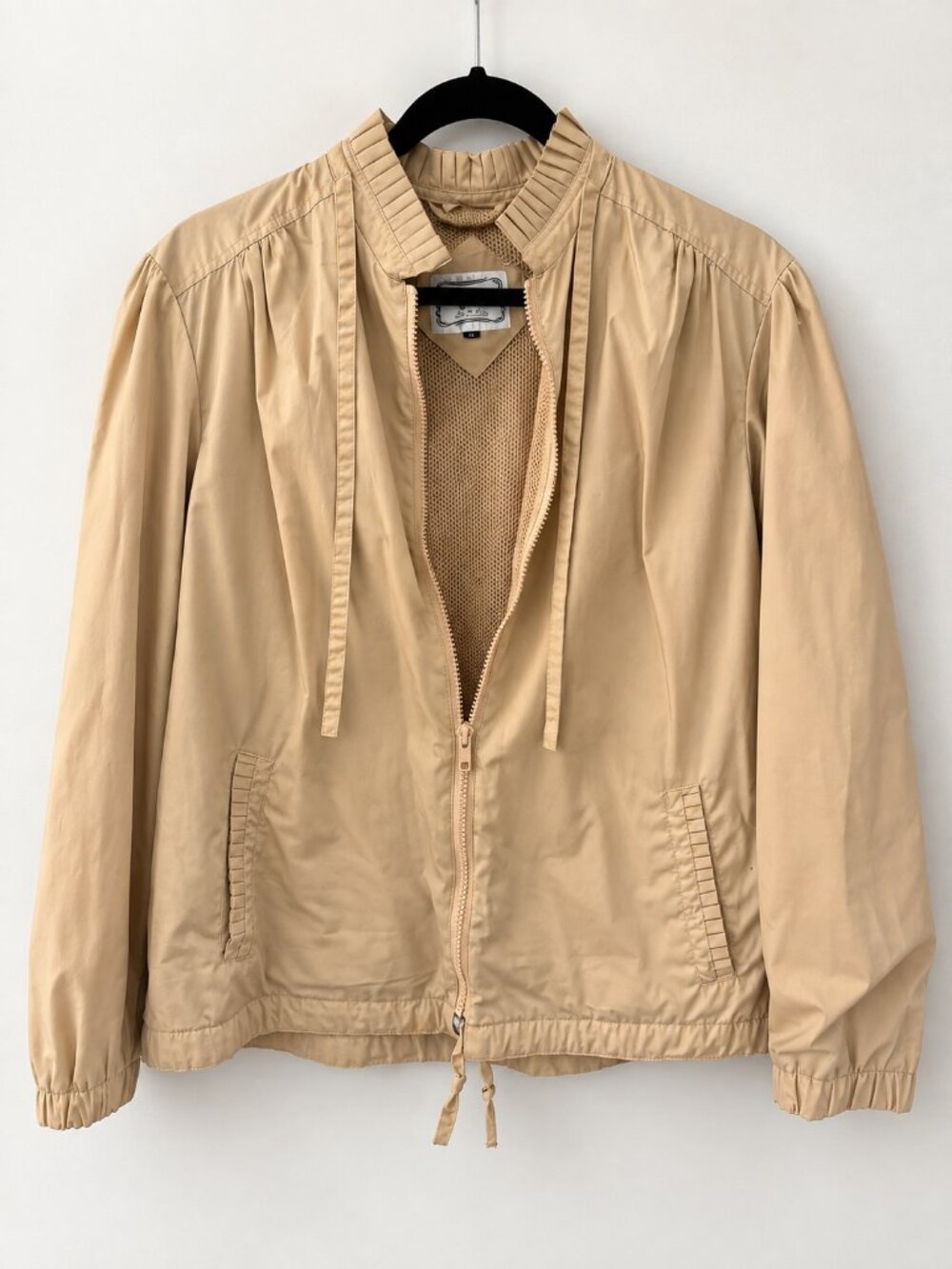 Vintage Champagne Pleated Collar Lightweight Bomber Jacket